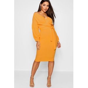 Off The Shoulder Wrap Mini Bodycon Dress